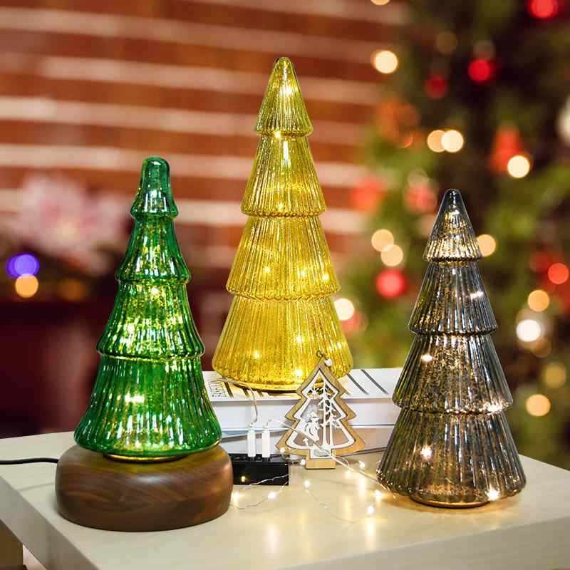 クリスマスツリー 卓上 ミニ ガラス製 クリスマス 飾り ライト付き ショーウィンドウ カウンター 置き物