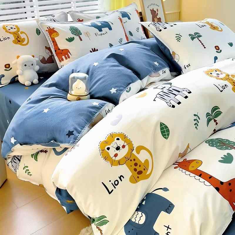 寝具 ベビー・子供用 コットン 寝具カバーセット 水洗い キルト加工 ベッドシーツ 布団カバー 枕カバー 3点セット/4点セット 斜文織り プリント柄 かわいい柄 恐竜柄 車柄 パンダ柄 ウサギ柄 綿100％