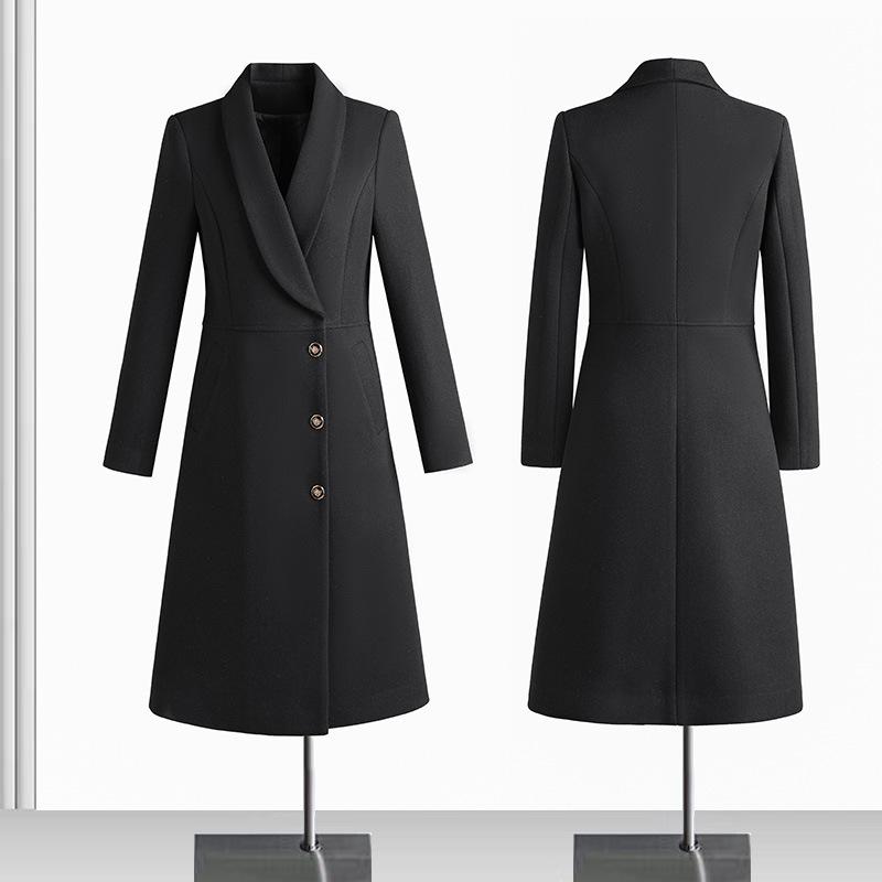 コート レディース 秋冬 ウール混紡 ミドル丈 ブラック グレー ネイビー オフィス ホテル 制服 ポリエステル 仕事着｜Tanzan