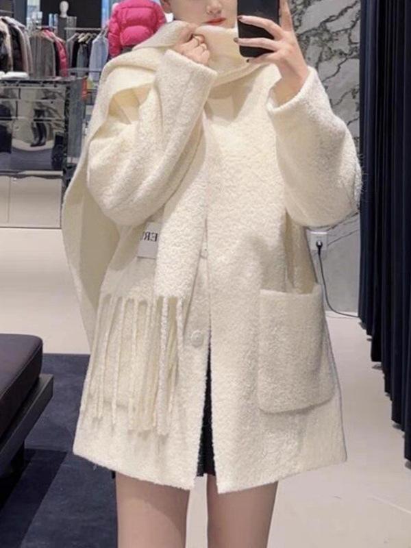 厚地の外套 レディース 秋冬 真っただ中丈 ラウンドのど首 絨毛 アウター ケープ付き添い人 酪漿白いこと 黒いこと 通い 好いたらしいめ 窈窕たる コート・ジャケット-レディースファッション