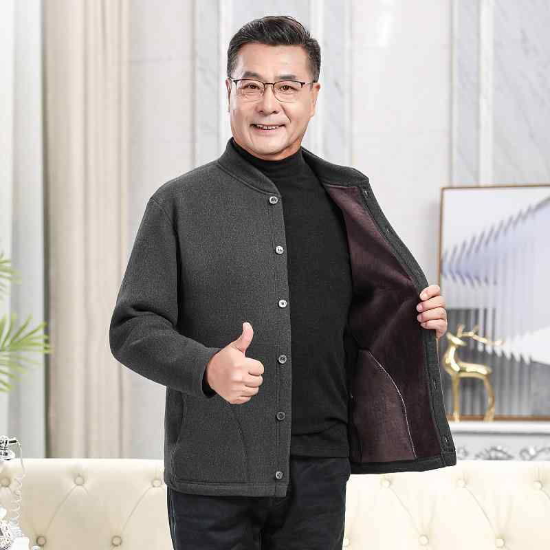 棉ジャケット 男性用 中高年向け 裏起毛 暖かい シニア 向け アウター 紳士服 おじいちゃん 防寒着 秋冬 グレー