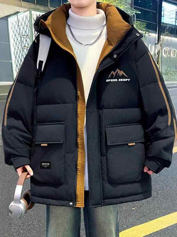 綿入り口・入口上衣 成人男性用 扎染 パッチワーク パーカー 真っただ中丈 朦々たる ポリエステル100% 防寒 薄墨色 白いこと 黒いこと