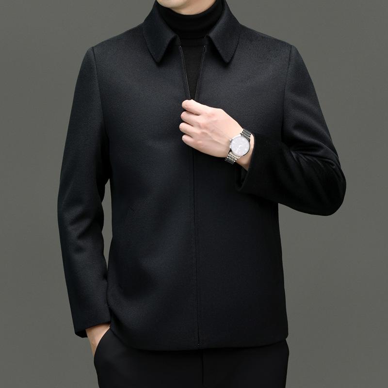 コート メンズ 男性用 秋冬 ウール ジャケット ショート丈 ビジネス 紳士服 ウールコート アウター 羊毛 カシミヤ 混 厚手 防寒 暖かい 無地 紺|Tanzan