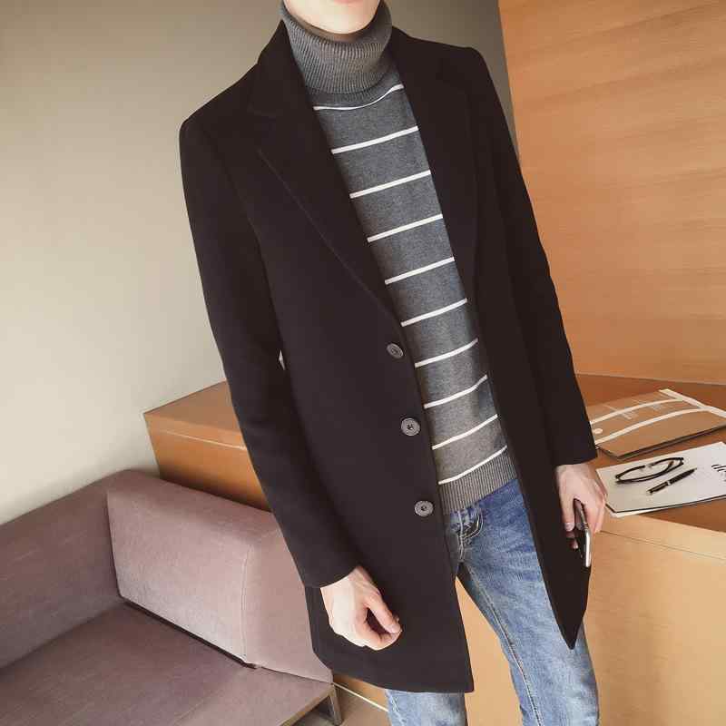 コート メンズ 男性用 秋冬 ウール ミドル丈 スリムフィット 無地 カジュアル 普段使い カーキ ブラック グレー ワインレッド ネイビー M L XL 2XL 3XL 4XL 5XL