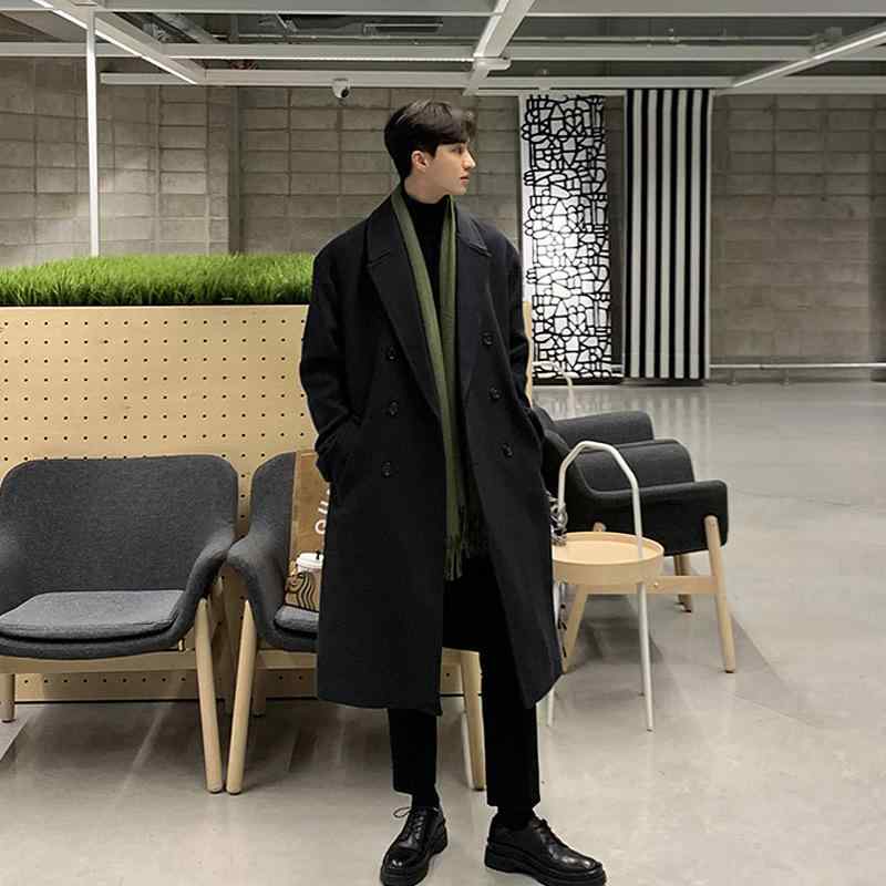 コート メンズ 男性用 ウールコート 秋冬 厚手 暖かい ダブルブレスト 襟付き 無地 ゆったり ブラック 黒 普段使い
