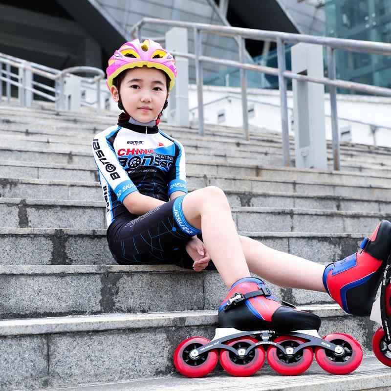 子供用 スケートウェア 上下セット 半袖 長袖 ショートパンツ ロングパンツ ブルー バランスバイク ローラースケート|Tanzan