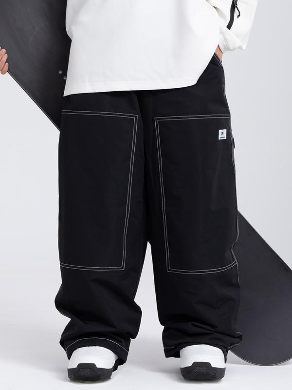 スキーウェア レディース 男性用 防水 防風 防寒 パンツ ブラック ブルー 黒 白 ストライプ S M L XL ポリエステル スキー