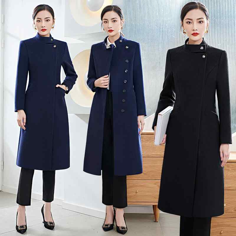 ジャケット レディース 秋冬 アウター ウールブレンド ミドル丈 コート 制服風 事務服 イベント コンパニオン 発表会 演奏会 ネイビー ブラック