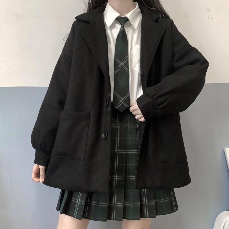 コート レディース 秋冬 黒 赤 ショート丈 学生 制服風 アウター 毛・希 ミディアム丈 ゆったり ブラック レッド JK風 上着