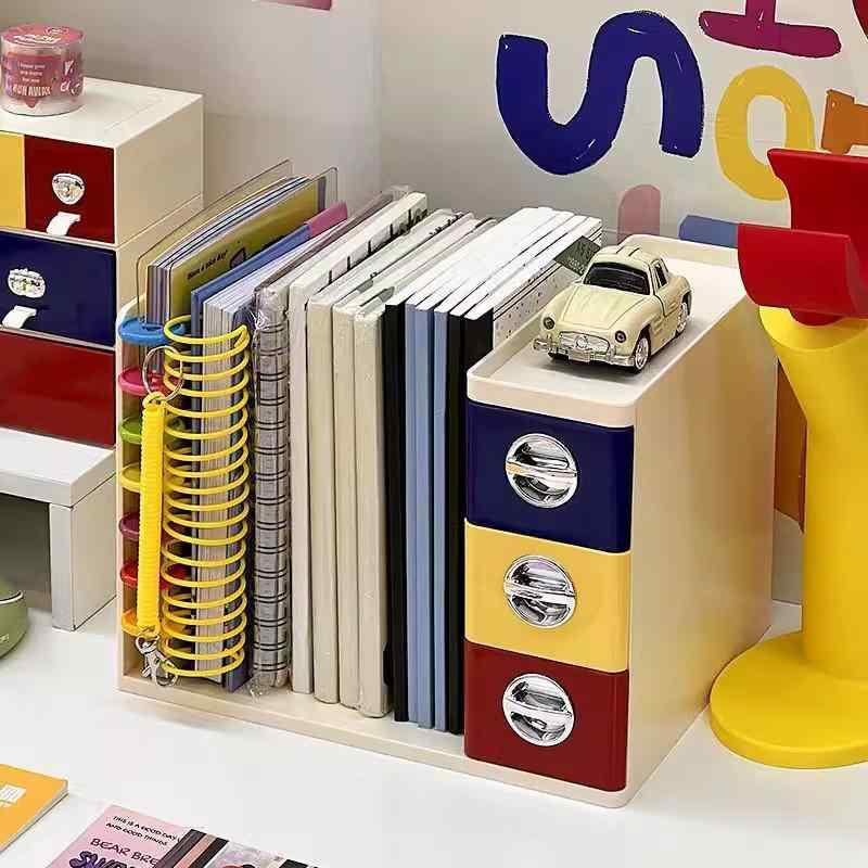 文具収納 デスク収納 ペン立て ブックスタンド 卓上収納 引き出し付き 小物入れ オフィス 寝室 化粧品