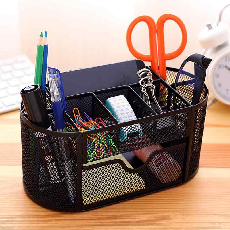 文房具 デスクオーガナイザー ペン立て ペンホルダー 金属製 メッシュ 事務用品 収納ケース ブラック