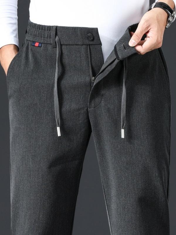 パンツ 男性用 ズボン スラックス ストレート ビジネス カジュアル ゆったり 高 Elasticウエスト 伸縮性 抗しわ 竹繊維 ポリエステル 春