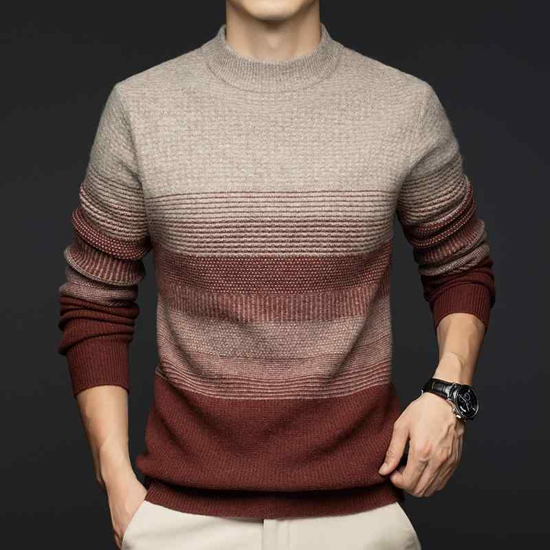 ニット メンズ 男性用 ハーフハイネック ウール100% セーター 厚手 秋冬 高弾性 ビジネス 紳士 茶色 アッシュグレー レッド ブルー M L XL 2XL 3XL 4XL