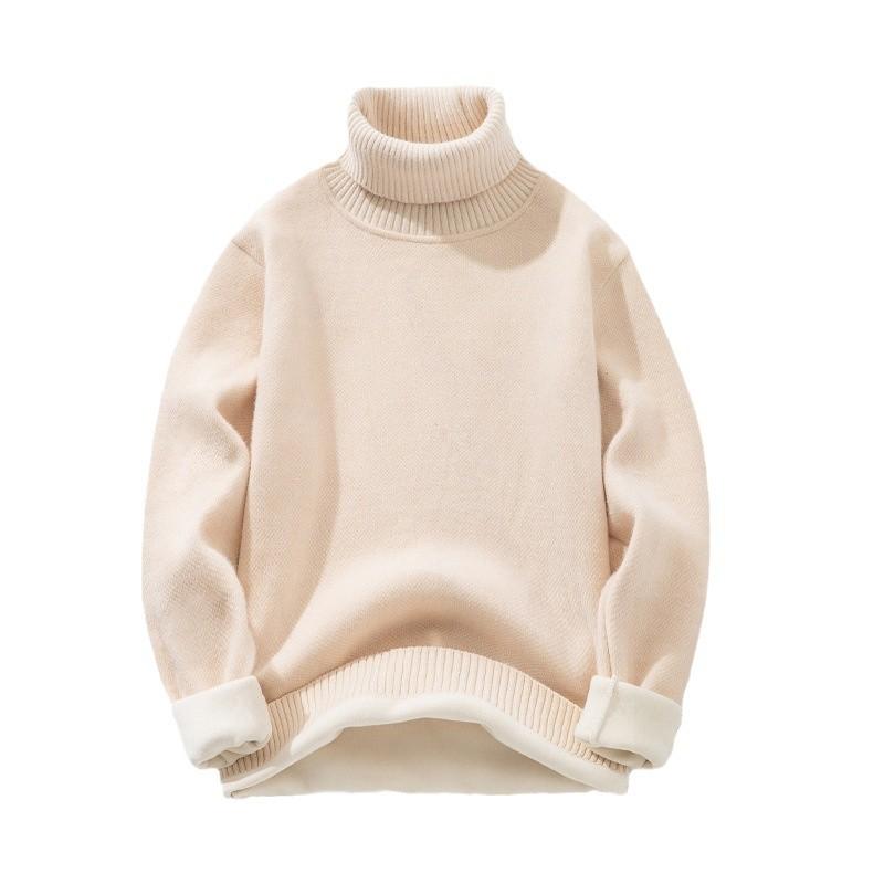 ニット メンズ 男性用 長袖Tシャツ 裏起毛 ハイネック セーター 大きいサイズ ゆったりサイズ ポリエステル 洗濯機洗い可 リブ裾 冬