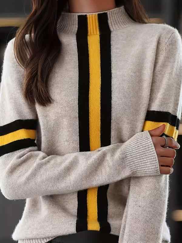 ニット レディース 秋冬 ハーフネック 切り替え 配色 プルオーバー 韓国風 ゆったり トップス 長袖 婦人服 S M L XL きれいめ かわいい 通勤 普段使い ニットセーター