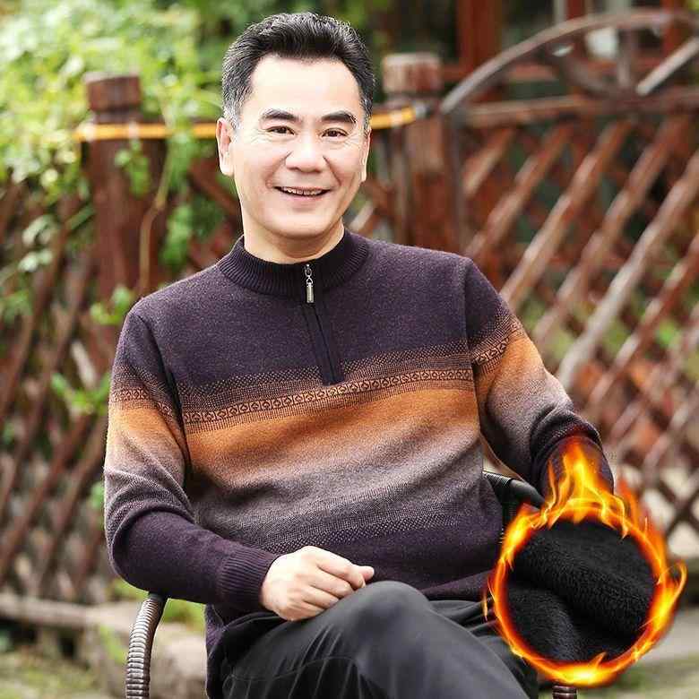 ニット メンズ 男性用 中老年 セーター ハーフハイネック 裏起毛 厚手 暖かい シニア 冬服 リブ 普段使い 部屋着 カジュアル