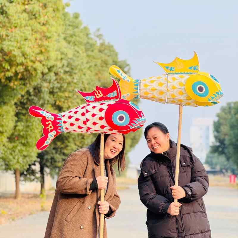 灯籠 80cm 中式 古典 伝統工芸 手作り 祭り イベント 装飾 魚 和風 照明 レッド イエロー グリーン ブルー パープル