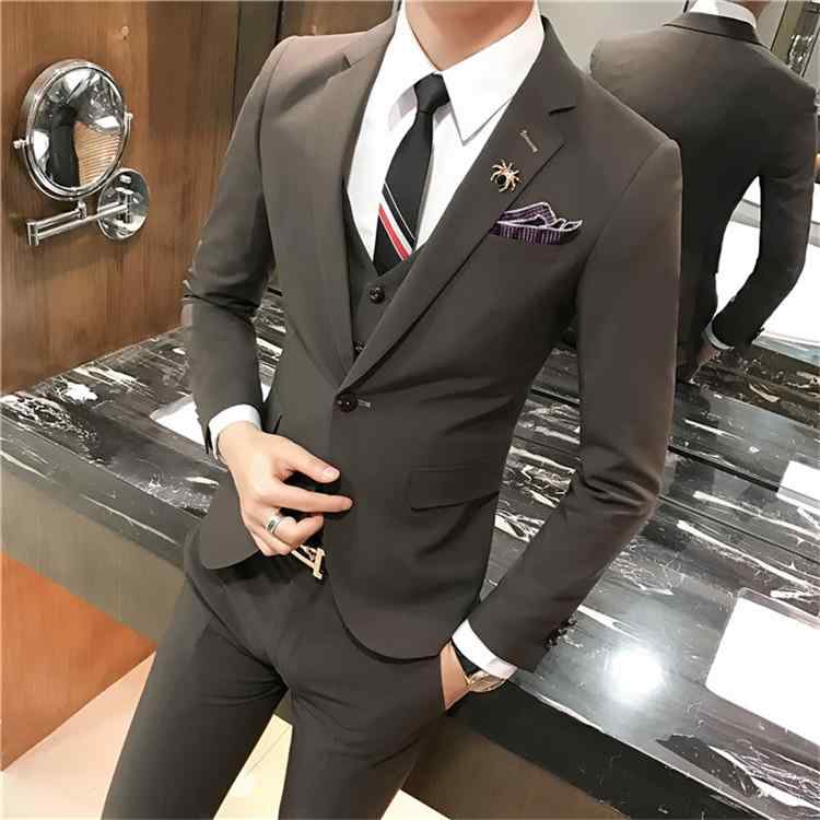 スーツ 男性用 スリムフィット 3ピース 結婚式 ビジネス フォーマル 紳士服 礼服 灰色 黒色 カーキ色 コーヒー色｜Tanzan