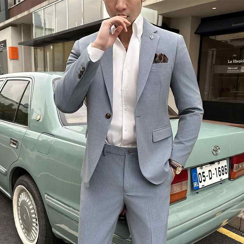 スーツ 男性用 スリム ビジネス カジュアル グレー系 セットアップ 春秋 テーラード 結婚式 二次会 パーティー