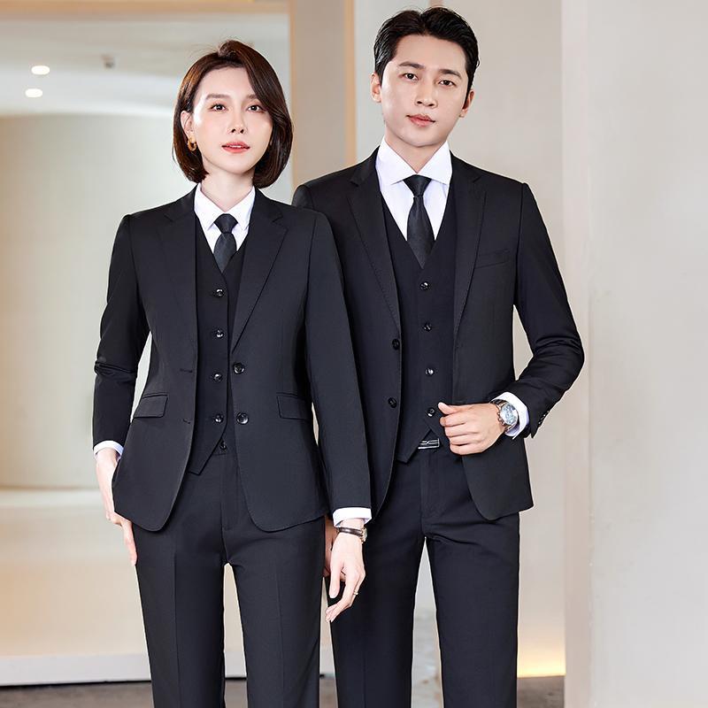 スーツ メンズ レディース 男性用 女性用 ウール混紡 ビジネス フォーマル セットアップ ジャケット パンツ ブラック ネイビー オフィス 仕事着 OL 通勤用 普段使い｜Tanzan