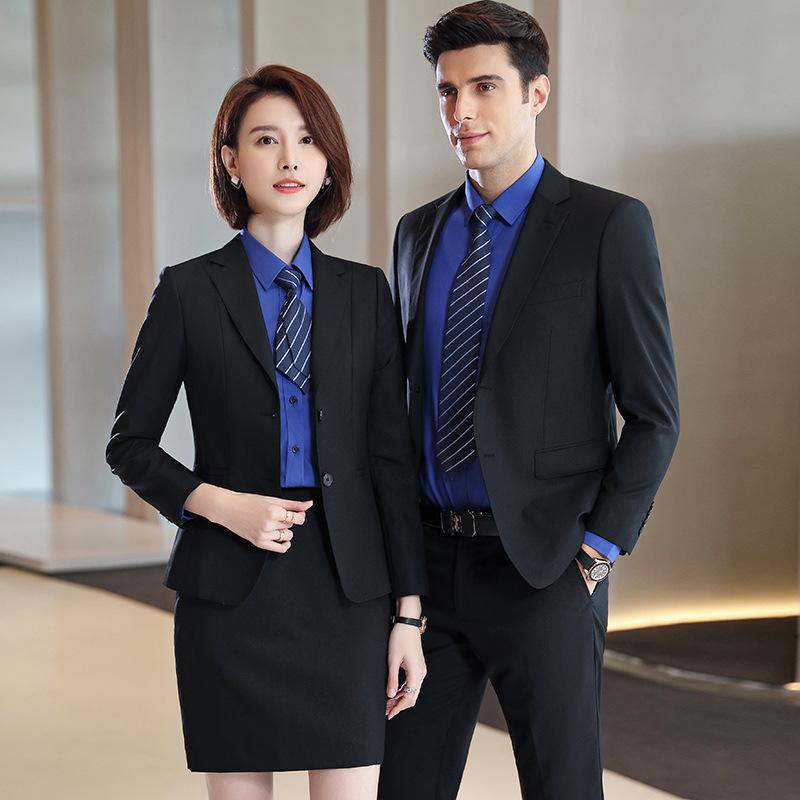 スーツ レディース メンズ ウール混紡 テーラード フォーマル ビジネス オフィス ホテル 制服 紺色 灰色 黒色 ジャケット パンツ スカート セットアップ 男性用 女性用|Tanzan