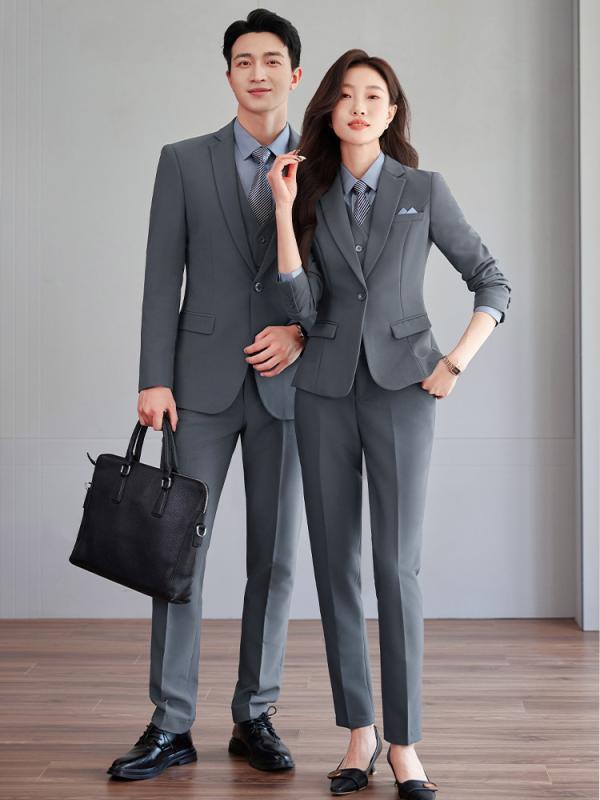 スーツ 男性用 女性用 グレー ビジネス フォーマル セットアップ 上下 4S店 制服 教師 オフィススタイル ポリエステル