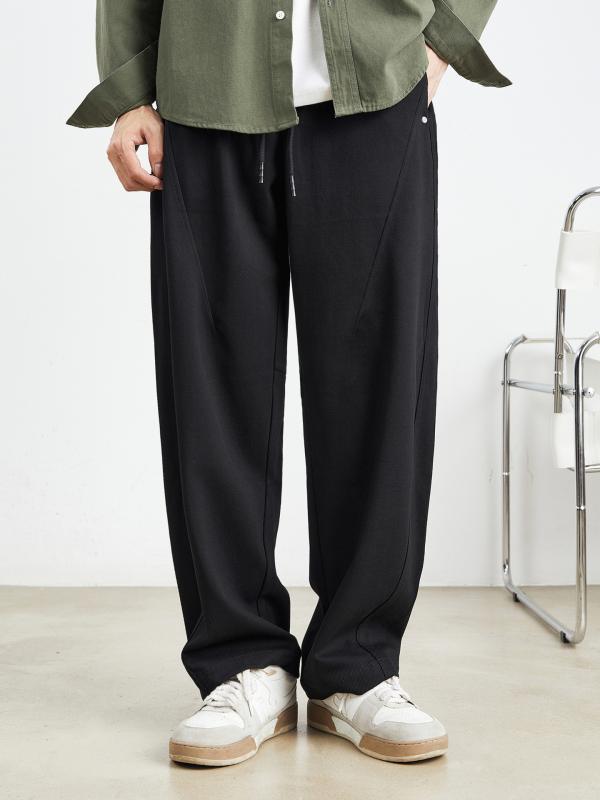 パンツ 男性用 メンズ ワークパンツ ストレート 高級感 ワイドレッグパンツ 厚手 ミリタリー カーゴパンツ ゆったり リラックス イージーパンツ 普段使い カジュアル オフスタイル ポリエステル ブラック 黒 ベージュ 春秋
