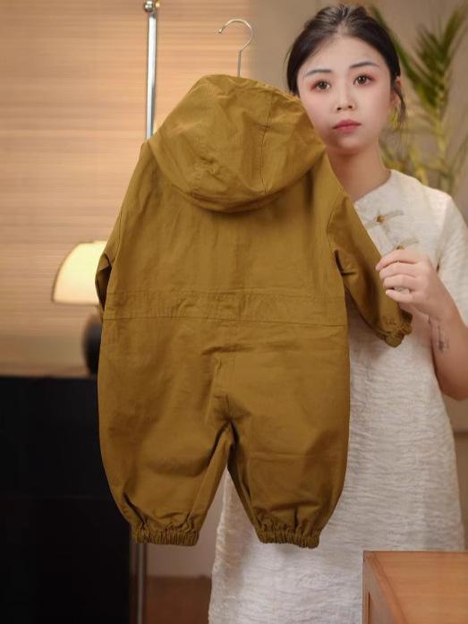 キッズ 子供服 セットアップ オーバーオール 長袖 パーカー 上下 2点セット 春秋 アウトドア ワークスタイル ミリタリー 男の子 女の子 80 90 100 110 120 130 140 カーキ色