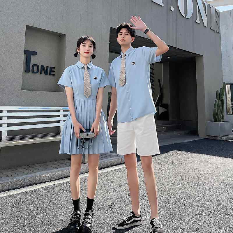 制服 レディース メンズ 学生服 上下セット 半袖 シャツ プリーツスカート ハーフパンツ コスプレ 高校生 中学生 学校行事 紺