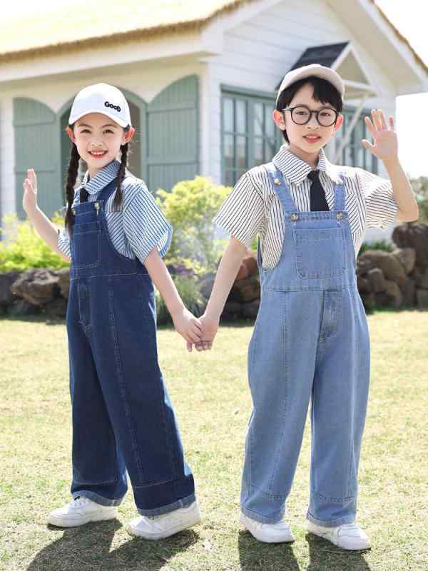 子供服 デニム オーバーオール キッズ 半袖シャツ セットアップ 幼稚園 小学校 卒業式 入学式 発表会 合唱 舞台 衣装 男女兼用 100 110 120 130 140 150 160 170 180cm 綿80% 夏