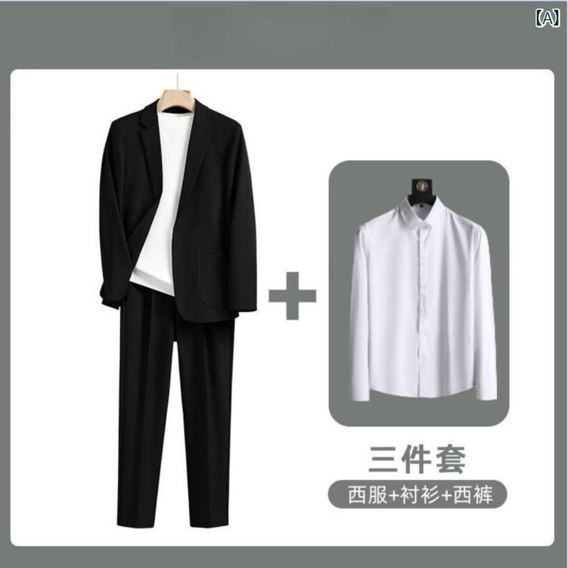 背広 成人男性用 セットアップ フォーマル 3点仕掛ける：上衣 プルオーバー ズボン下 か細い相応う 無地 時間 普段使い走り お座敷着 黒いこと 薄墨色 灰緑であること カーキ スーツ-メンズファッション-スーツ・セットアップ