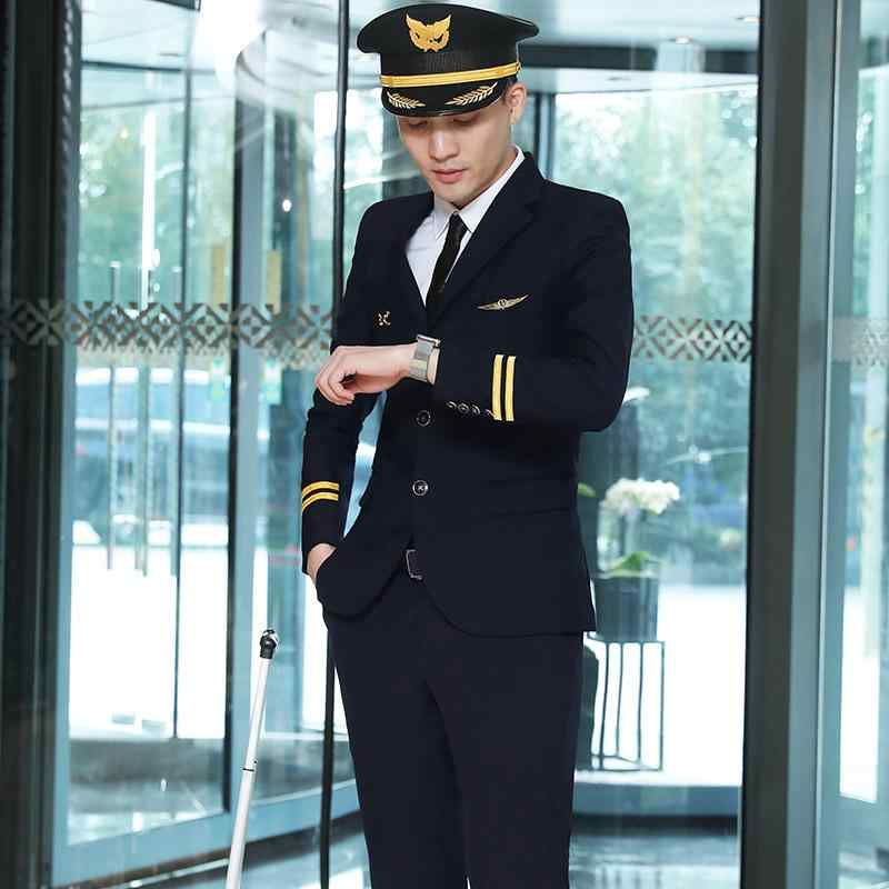 メンズ 飛行士 上衣 成人男性用 飛翔上衣 飛行機取り締まり士 ユニフォーム 米空軍 背広 一こまお召しもの 年会 フォーマルウェア 修身 黒いこと メンズファッション-スーツ・セットアップ