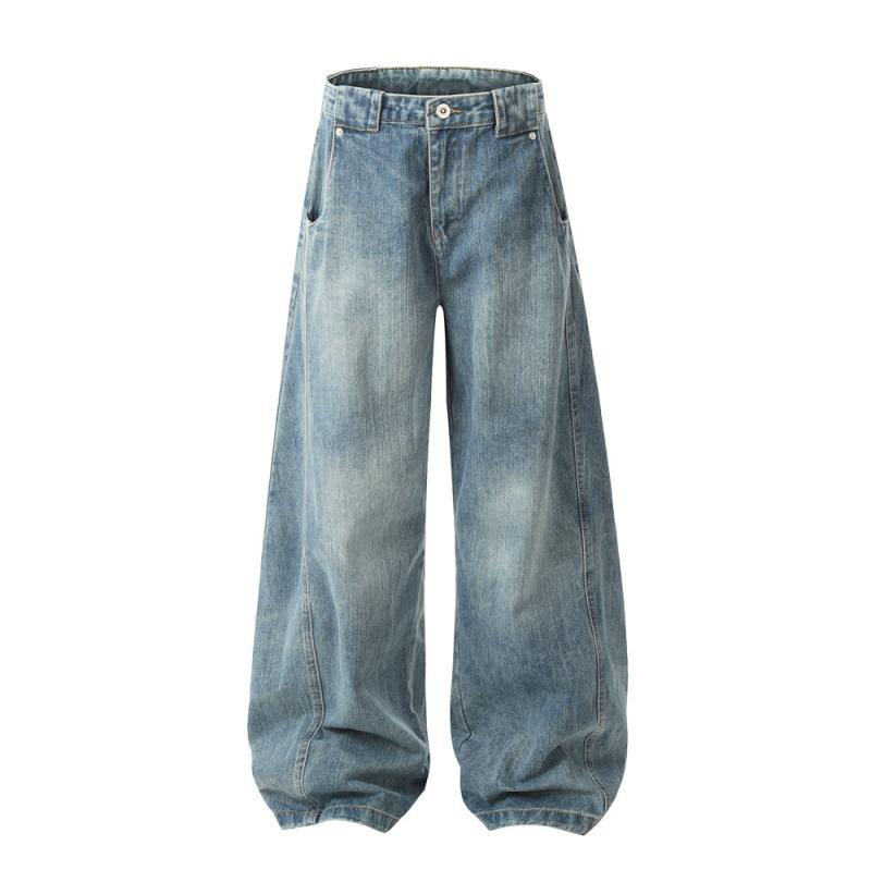 デニム メンズ ジーンズ ウォッシュ加工 ストリート 絞り染め パッチワーク ルーズ ワイドレッグ パンツ カジュアル ロングパンツ ゆったり 普段使い