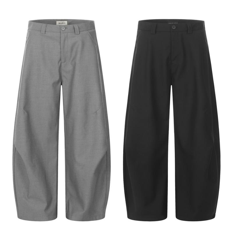 パンツ メンズ テーパードパンツ コットンブレンド ゆったり 無地 ドレープ イージーパンツ ストリートファッション リラックスパンツ ルーズフィット グレー ブラック