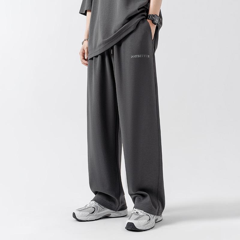 パンツ 男性用 運動パンツ スウェットパンツ ルームウェア リラックスパンツ ワイドレッグパンツ ストレートパンツ ウエスト紐 コットン 春夏 厚手 薄手 グレー ブラック