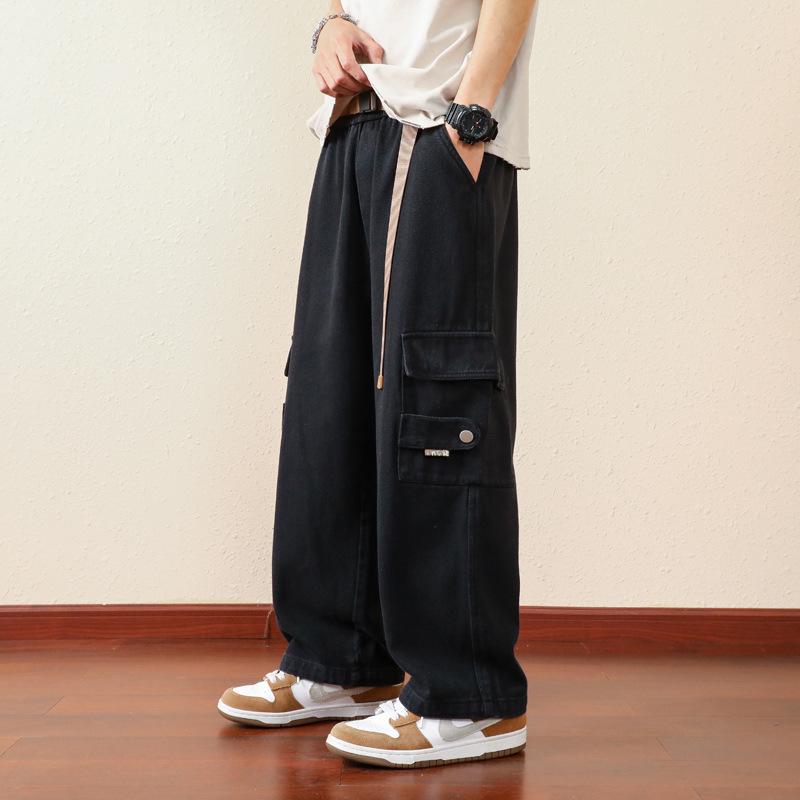 パンツ メンズ 男性用 直筒型 カーゴパンツ ミリタリー ワークパンツ ゆったり リラックス 高腰 コットン 綿 春秋 軍緑 コーヒー ブラウン ブラック カーキ