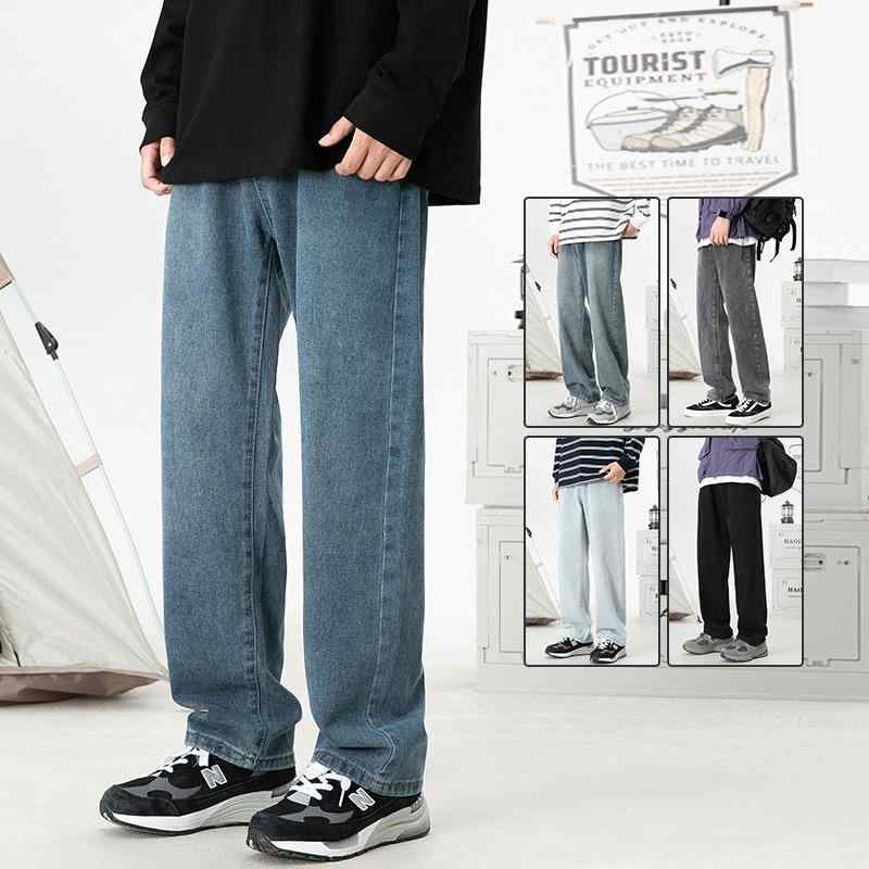 デニム メンズ ストレートパンツ ゆったり ワイドレッグパンツ ウォッシュ加工 ブラック インディゴブルー ライトブルー ジーパン カジュアルパンツ Gパン