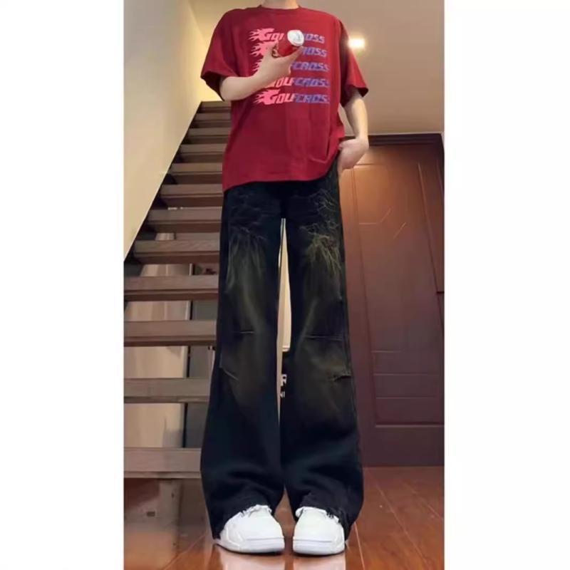 デニム メンズ ストレートジーンズ ウォッシュ加工 ローライズ デニムパンツ ジーパン Gパン ルーズフィット ゆったり 普段使い
