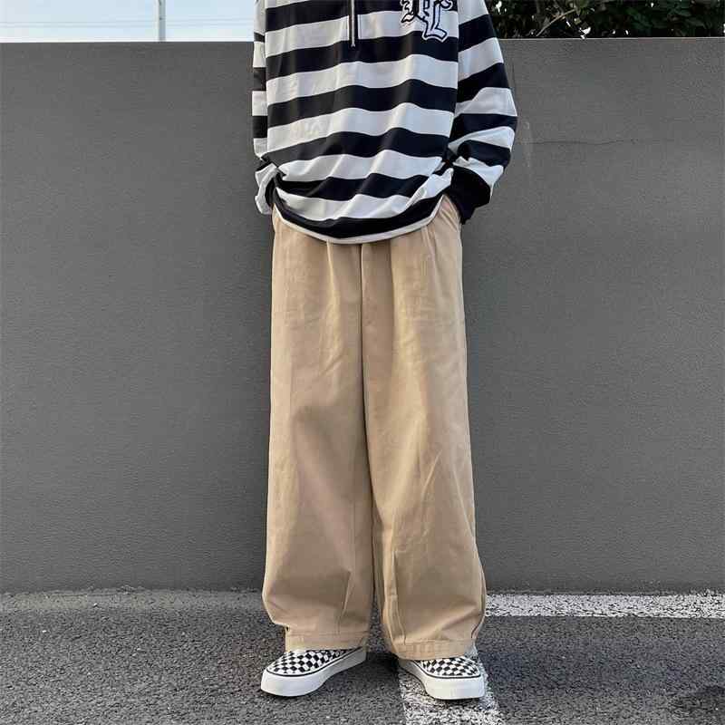 パンツ 男性用 ワークパンツ ワイドレッグパンツ ストレートパンツ カジュアルパンツ 無地 リラックス 春秋 ポリエステル ブラック ホワイト カーキ コーヒー