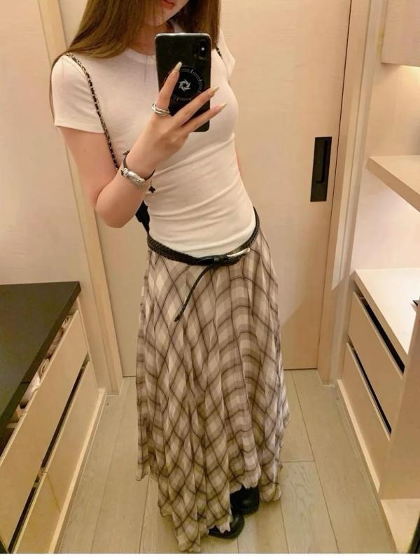 スカート レディース 春夏 不規則 格子柄 ヘビ柄 ロングスカート ポリエステル 韓国風 かわいい おしゃれ 日韓カジュアル｜Tanzan