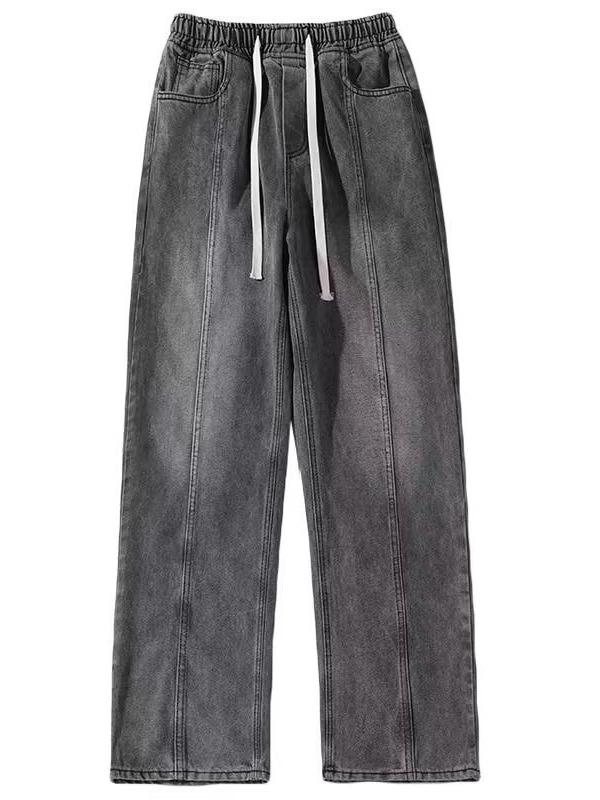 メンズ ジーンズ 水洗い デニム ワイドレッグ ストレートパンツ リラックスフィット ミディアムウエスト 黒 グレー ブルー 秋 普段使い 4,313円