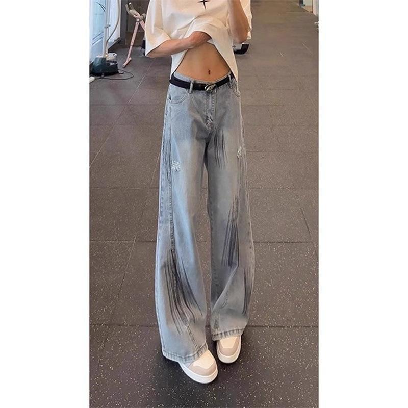 デニム メンズ ストレートジーンズ ダメージ加工 ウォッシュ加工 アメカジ ワークパンツ ワイドパンツ ルーズフィット 春夏