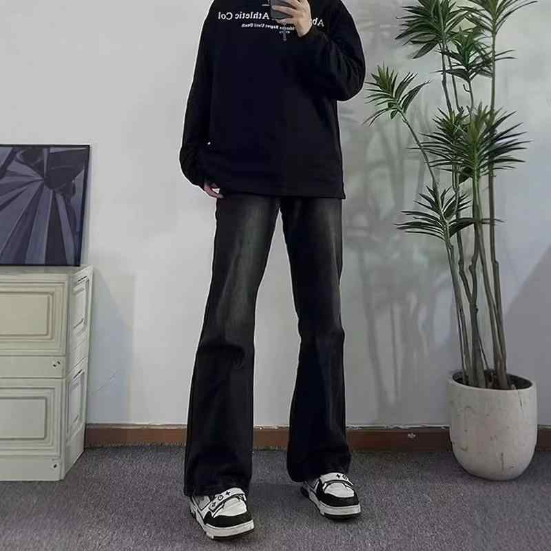 デニム メンズ ブラック 美脚 ストレートジーンズ ジーパン ズボン パンツ 男性用 ビンテージ加工 ウォッシュ加工 アメカジ