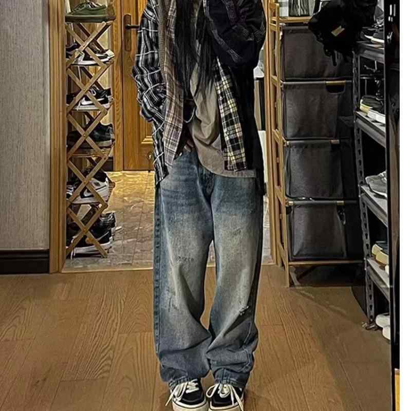 デニム メンズ ローライズ ジーンズ ストレート ダメージ加工 春 デニムパンツ ジーパン Gパン パンツ ズボン ルーズ ゆったり 普段使い