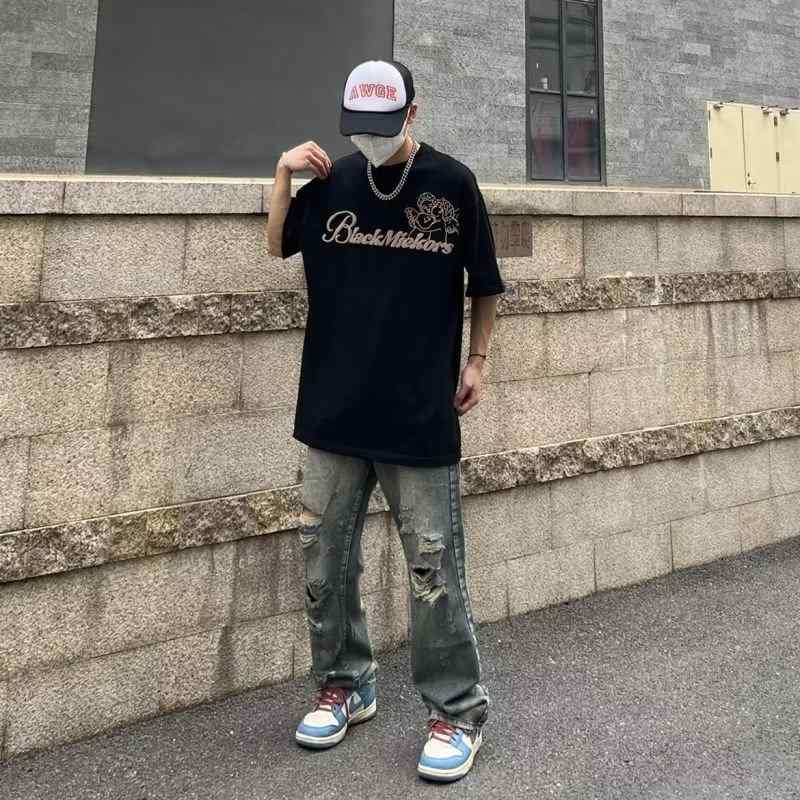 ジーンズ 男性用 ウォッシュド ダメージ加工 ストレート ジーパン ズボン パンツ ゆったり リラックス カジュアル ストリート