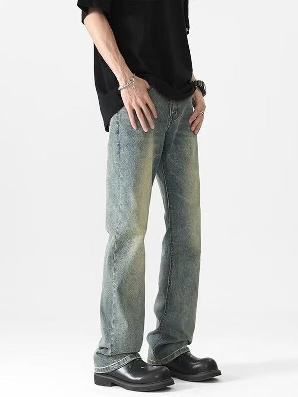 ジーンズ メンズ 男性用 レトロ ブルージーンズ ストレート デニムパンツ ゆったり ヴィンテージ加工 ウォッシュ加工 ダメージ加工 アメカジ ジーパン