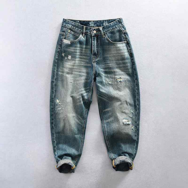 ジーンズ メンズ 男性用 レトロ ダメージ加工 ストレート デニムパンツ 