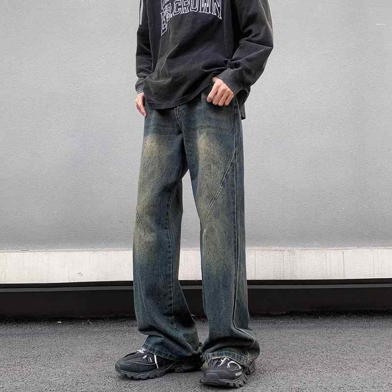 パンツ メンズ 男性用 春秋 デニム ジーンズ ワイドレッグ フレア ゆったり ストレート ドレープ