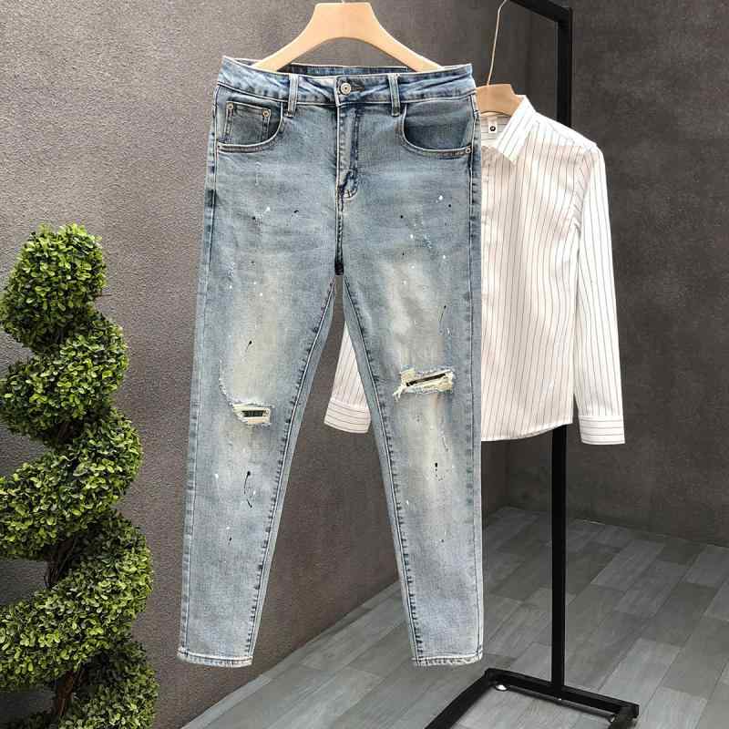 デニム メンズ 水洗い ダメージ ジーンズ スキニー ストレッチ ジーパン 個性 春秋 ファッション ズボン パンツ 男性用 スリムフィット ボトムス