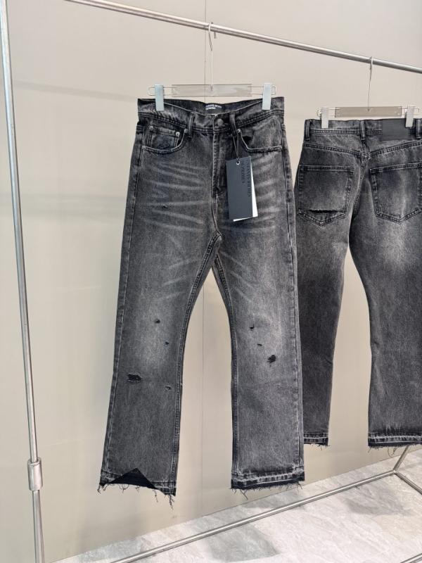 ジーンズ メンズ デニムパンツ ストレート 水洗い ダメージ加工 黒 グレー カジュアル 高見え ジーパン Gパン